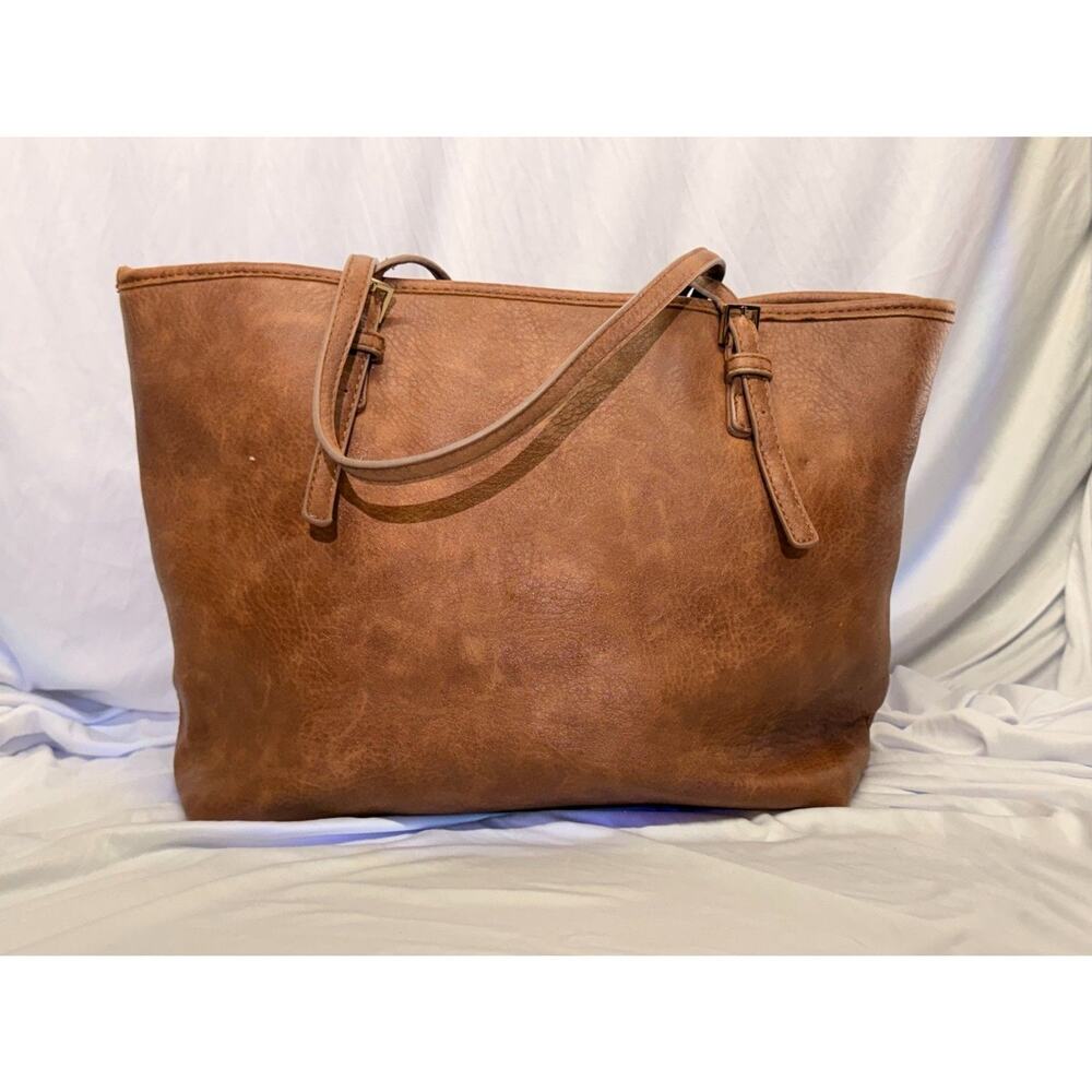 Urban Expressions Brown Faux Leather Tote Bag Large Shoulder Handbag Used